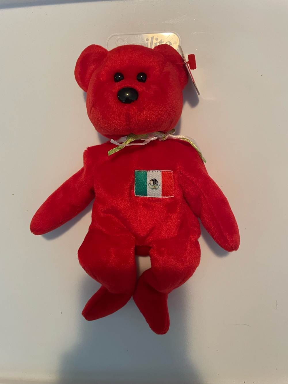 1999 beanie baby Ty Osito Red Plush Bear with Mexican Flag Patch